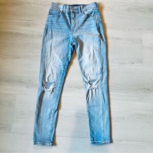 Express Women's Skinny High-Rise Light Blue Wash Distressed Jeans Size 2R